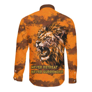 Shaka Zulu Long Sleeve Button Shirt Warrior Fiery Roaring Lion - Never Retreat Never Surrender African Strength and Courage - African Pride