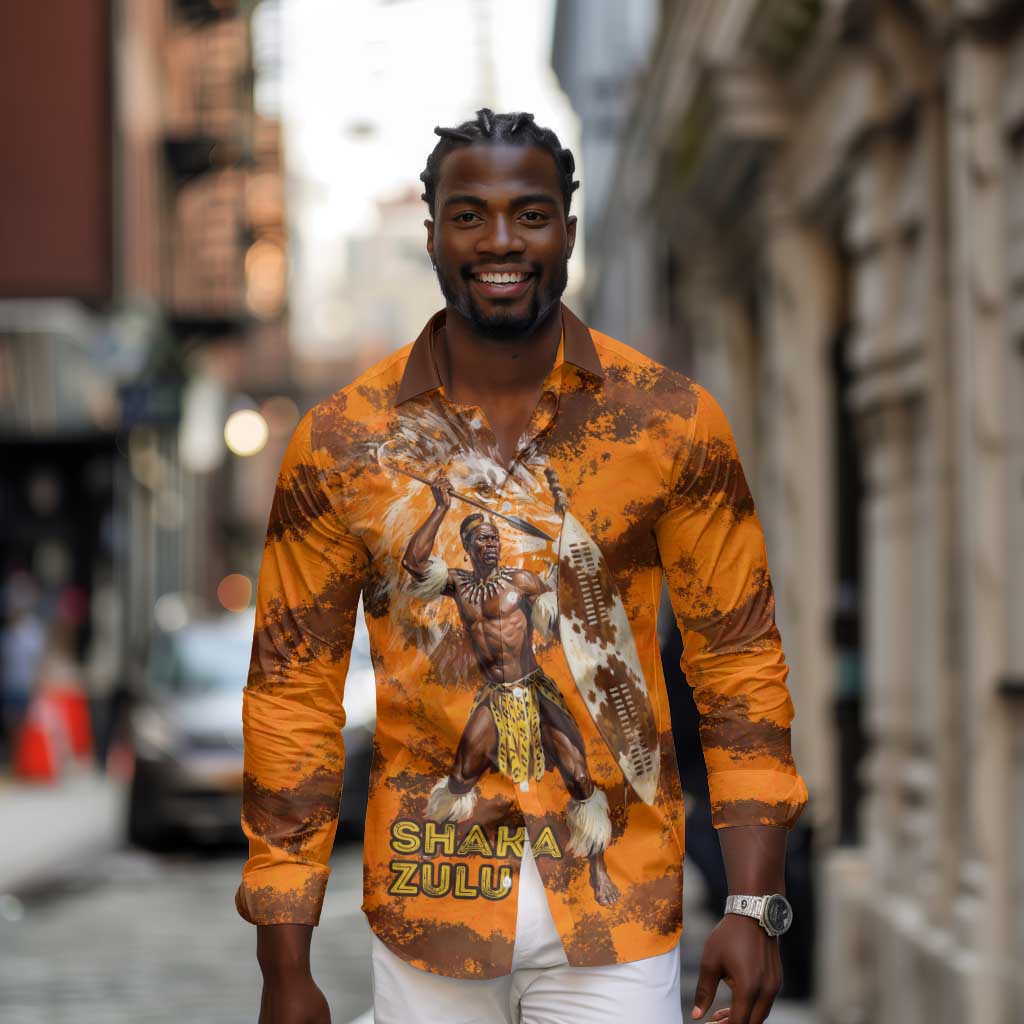 Shaka Zulu Long Sleeve Button Shirt Warrior Fiery Roaring Lion - Never Retreat Never Surrender African Strength and Courage - African Pride