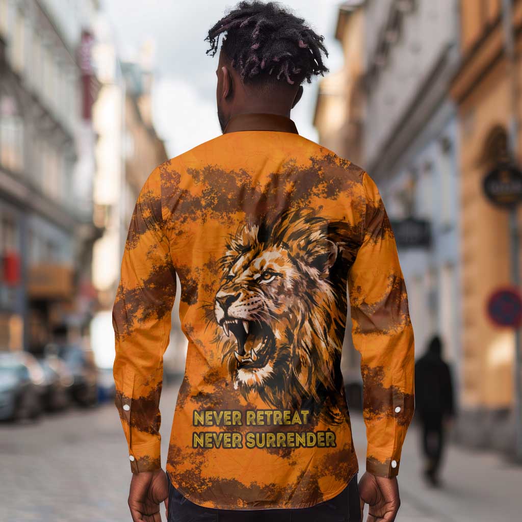 Shaka Zulu Long Sleeve Button Shirt Warrior Fiery Roaring Lion - Never Retreat Never Surrender African Strength and Courage - African Pride