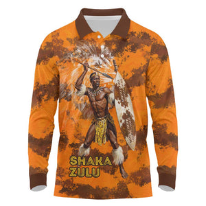 Shaka Zulu Long Sleeve Polo Shirt Warrior Fiery Roaring Lion - Never Retreat Never Surrender African Strength and Courage - African Pride