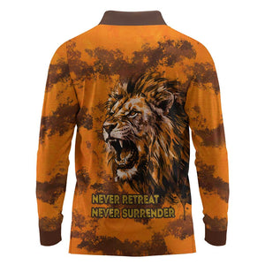 Shaka Zulu Long Sleeve Polo Shirt Warrior Fiery Roaring Lion - Never Retreat Never Surrender African Strength and Courage - African Pride