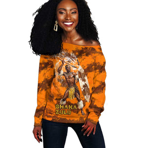 Shaka Zulu Off Shoulder Sweater Warrior Fiery Roaring Lion - Never Retreat Never Surrender African Strength and Courage - African Pride