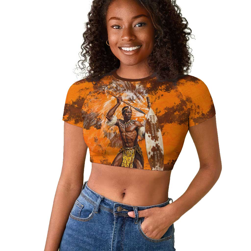 Shaka Zulu Raglan Cropped T shirt Warrior Fiery Roaring Lion - Never Retreat Never Surrender African Strength and Courage - African Pride