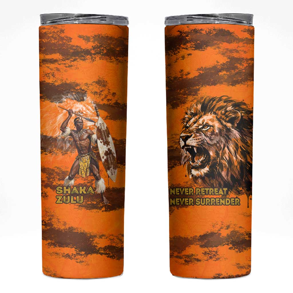 Shaka Zulu Skinny Tumbler Warrior Fiery Roaring Lion - Never Retreat Never Surrender African Strength and Courage - African Pride