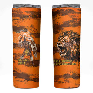 Shaka Zulu Skinny Tumbler Warrior Fiery Roaring Lion - Never Retreat Never Surrender African Strength and Courage - African Pride