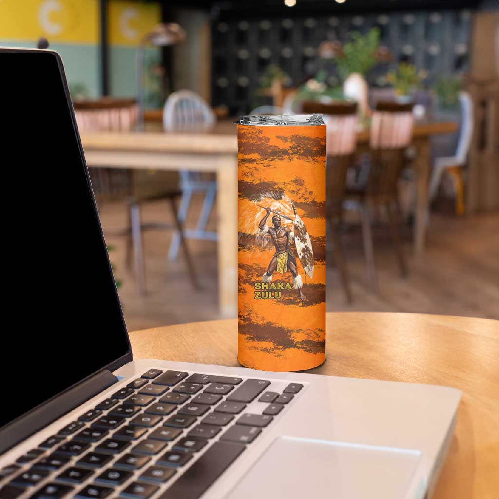 Shaka Zulu Skinny Tumbler Warrior Fiery Roaring Lion - Never Retreat Never Surrender African Strength and Courage - African Pride
