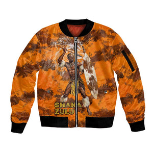 Shaka Zulu Sleeve Zip Bomber Jacket Warrior Fiery Roaring Lion - Never Retreat Never Surrender African Strength and Courage - African Pride