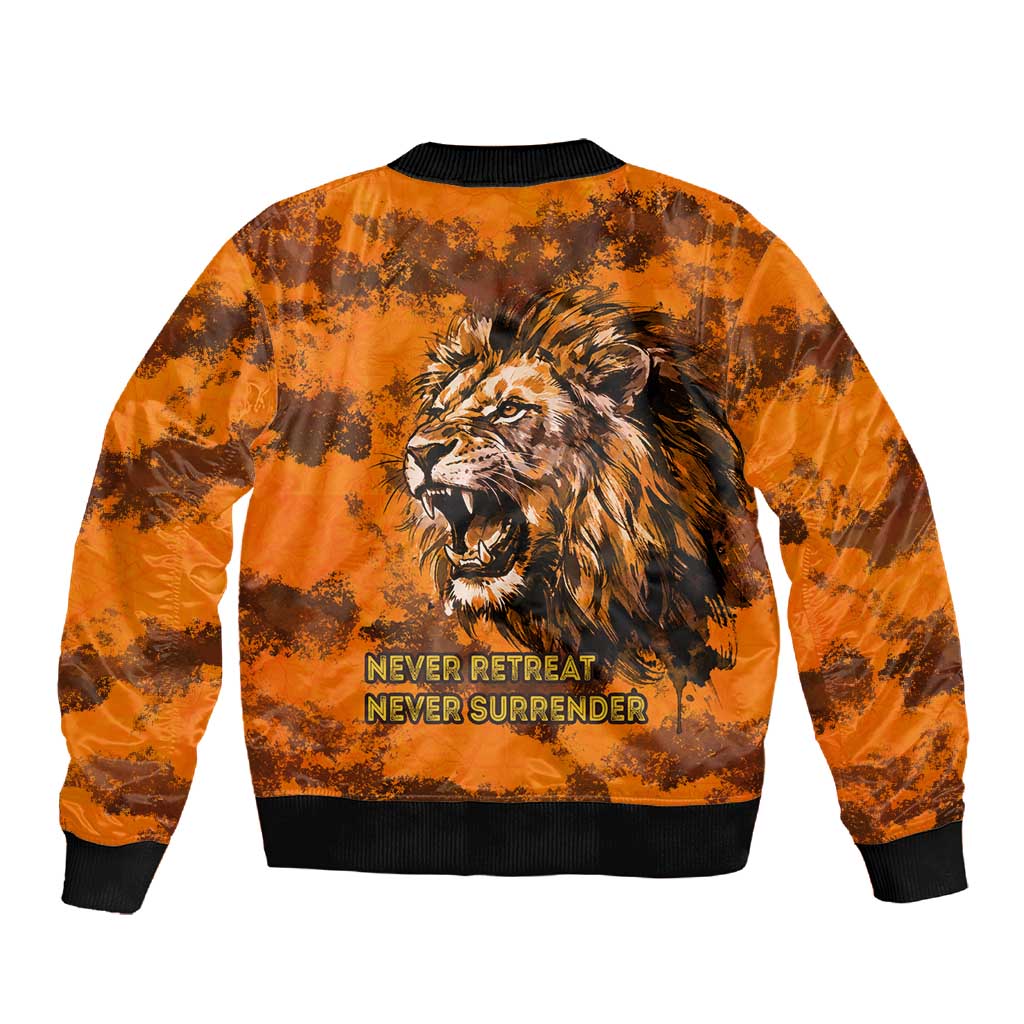 Shaka Zulu Sleeve Zip Bomber Jacket Warrior Fiery Roaring Lion - Never Retreat Never Surrender African Strength and Courage - African Pride
