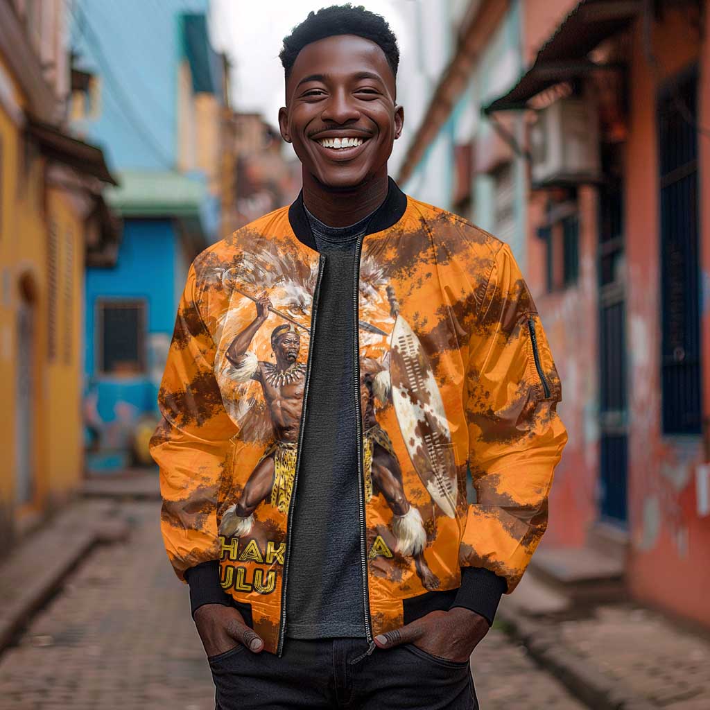 Shaka Zulu Sleeve Zip Bomber Jacket Warrior Fiery Roaring Lion - Never Retreat Never Surrender African Strength and Courage - African Pride