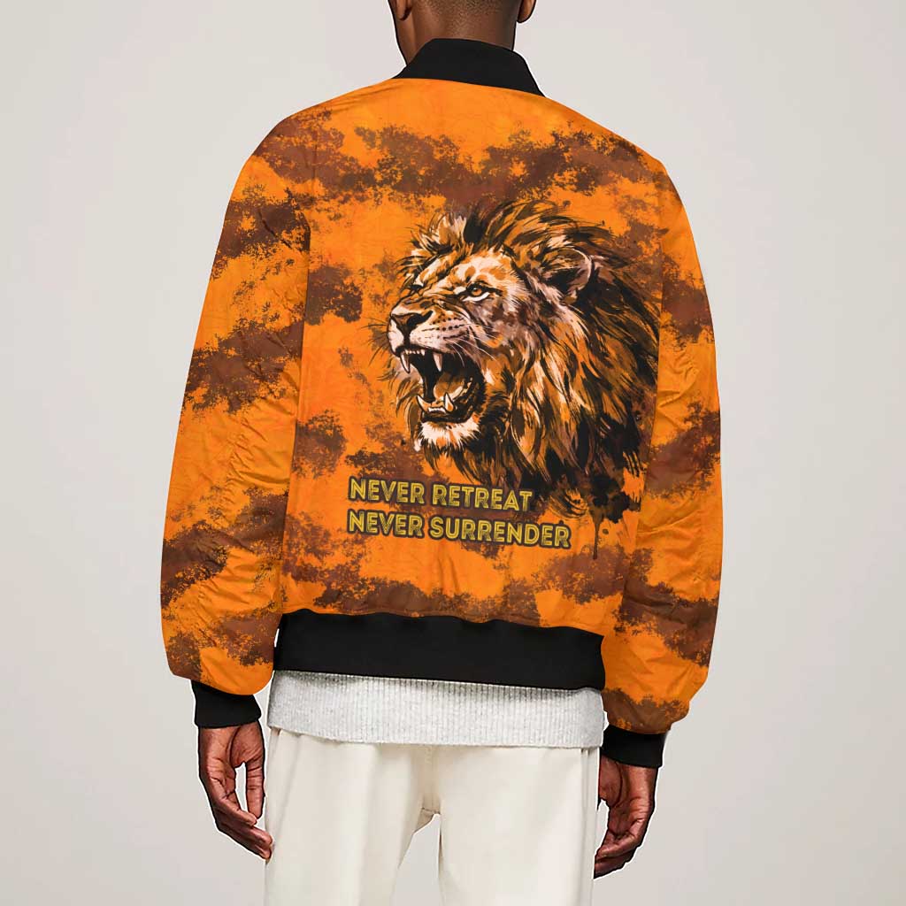 Shaka Zulu Sleeve Zip Bomber Jacket Warrior Fiery Roaring Lion - Never Retreat Never Surrender African Strength and Courage - African Pride