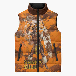 Shaka Zulu Sleeveless Puffer Jacket Warrior Fiery Roaring Lion - Never Retreat Never Surrender African Strength and Courage - African Pride