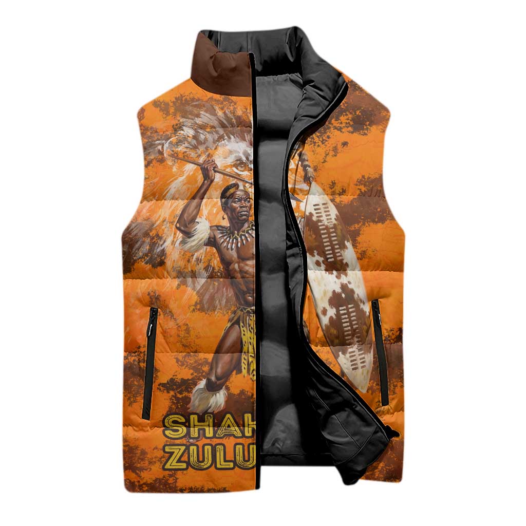 Shaka Zulu Sleeveless Puffer Jacket Warrior Fiery Roaring Lion - Never Retreat Never Surrender African Strength and Courage - African Pride
