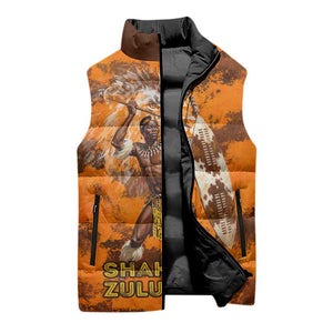 Shaka Zulu Sleeveless Puffer Jacket Warrior Fiery Roaring Lion - Never Retreat Never Surrender African Strength and Courage - African Pride