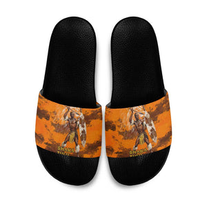 Shaka Zulu Slide Sandals Warrior Fiery Roaring Lion - Never Retreat Never Surrender African Strength and Courage - African Pride