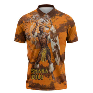 Shaka Zulu Zipper Polo Shirt Warrior Fiery Roaring Lion - Never Retreat Never Surrender African Strength and Courage - African Pride