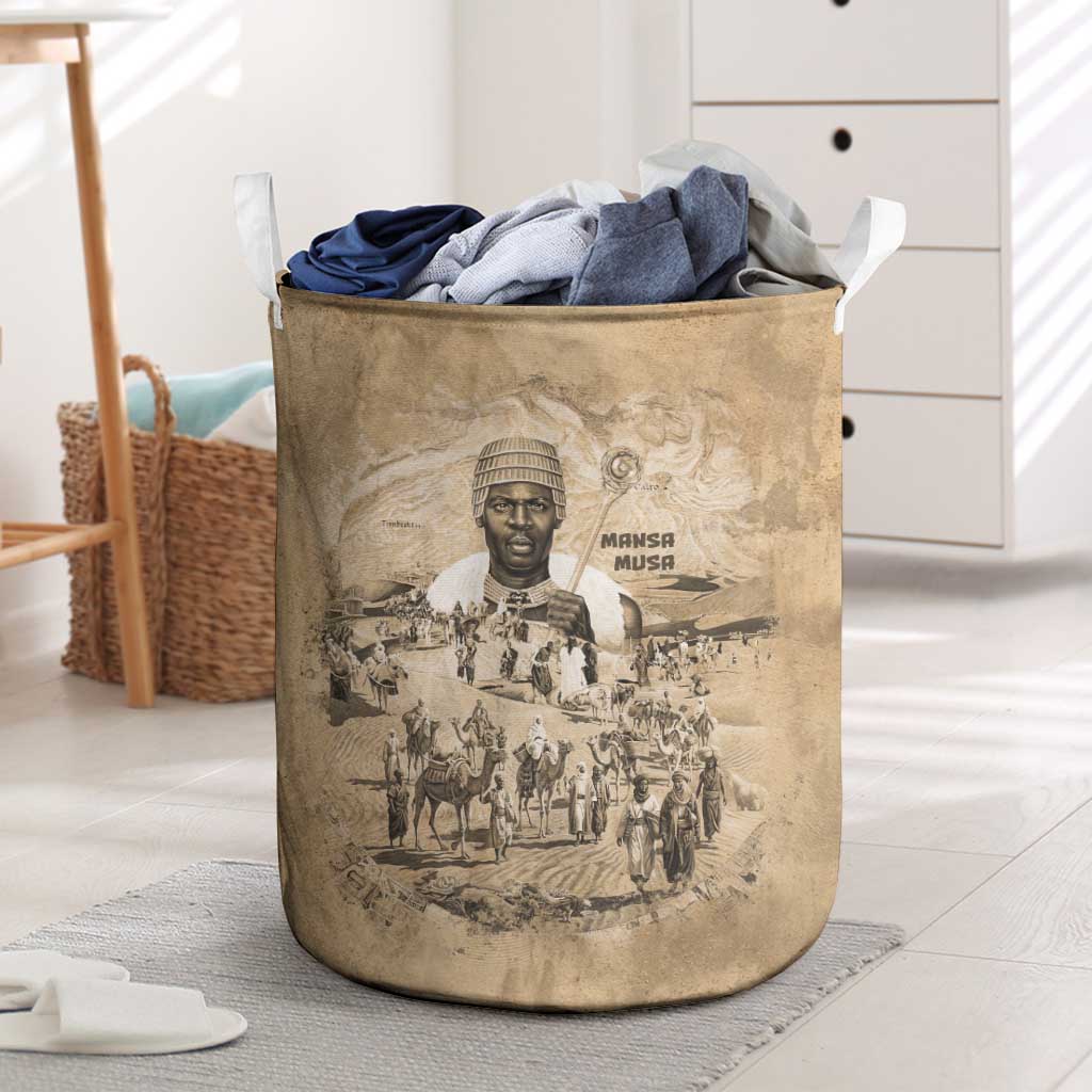 Mansa Musa Laundry Basket Sepia Map Historic Pilgrimage Empire Expedition 1324 African Royalty Legacy - African Pride