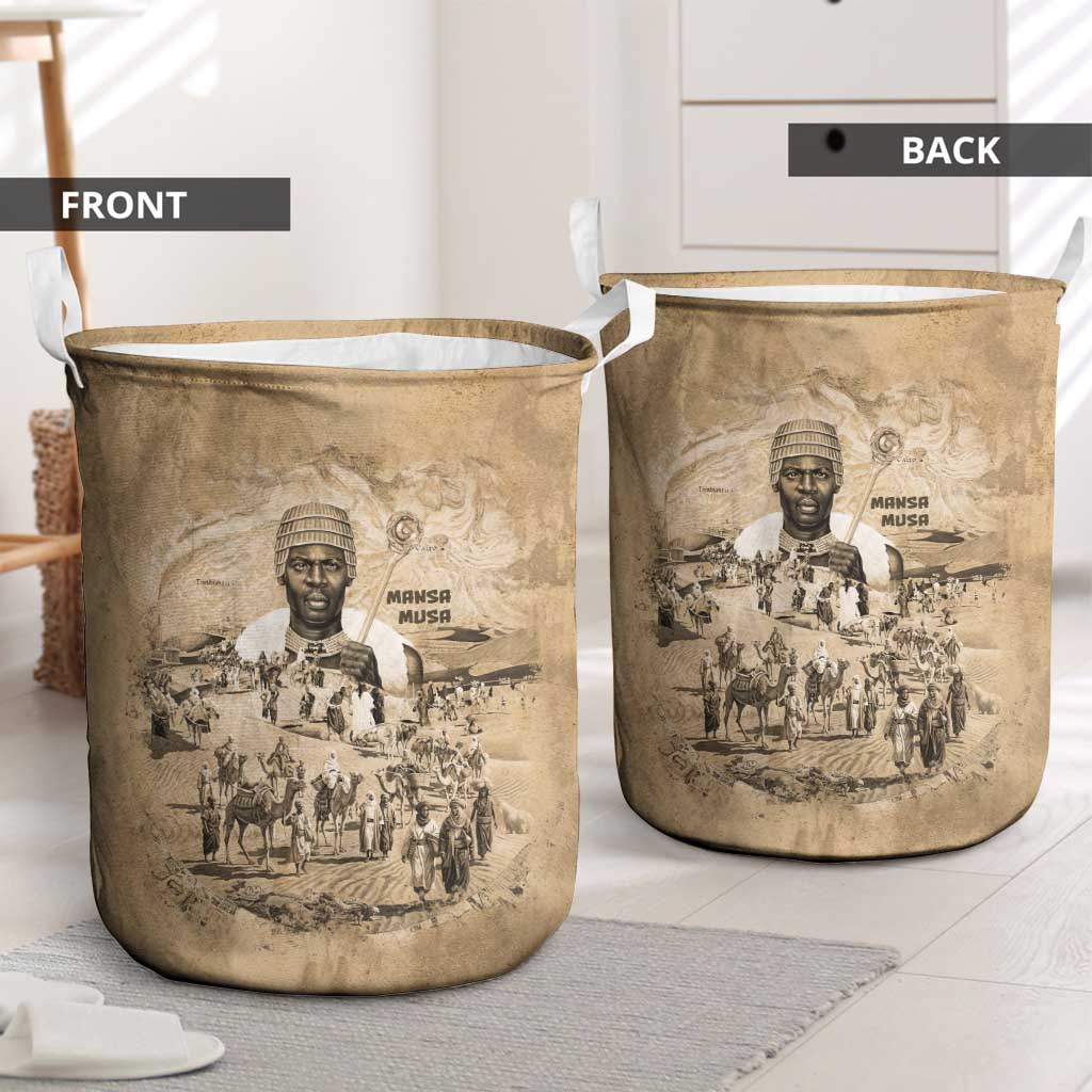 Mansa Musa Laundry Basket Sepia Map Historic Pilgrimage Empire Expedition 1324 African Royalty Legacy - African Pride