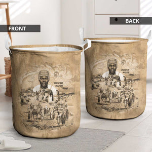 Mansa Musa Laundry Basket Sepia Map Historic Pilgrimage Empire Expedition 1324 African Royalty Legacy - African Pride