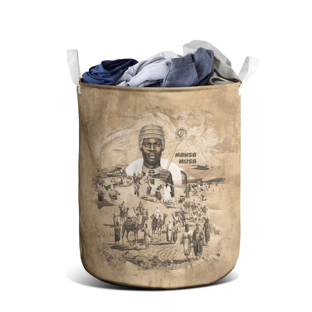 Mansa Musa Laundry Basket Sepia Map Historic Pilgrimage Empire Expedition 1324 African Royalty Legacy - African Pride