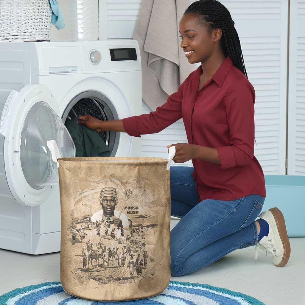 Mansa Musa Laundry Basket Sepia Map Historic Pilgrimage Empire Expedition 1324 African Royalty Legacy - African Pride