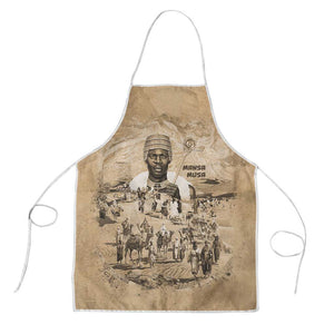 Mansa Musa Apron Sepia Map Historic Pilgrimage Empire Expedition 1324 African Royalty Legacy - African Pride