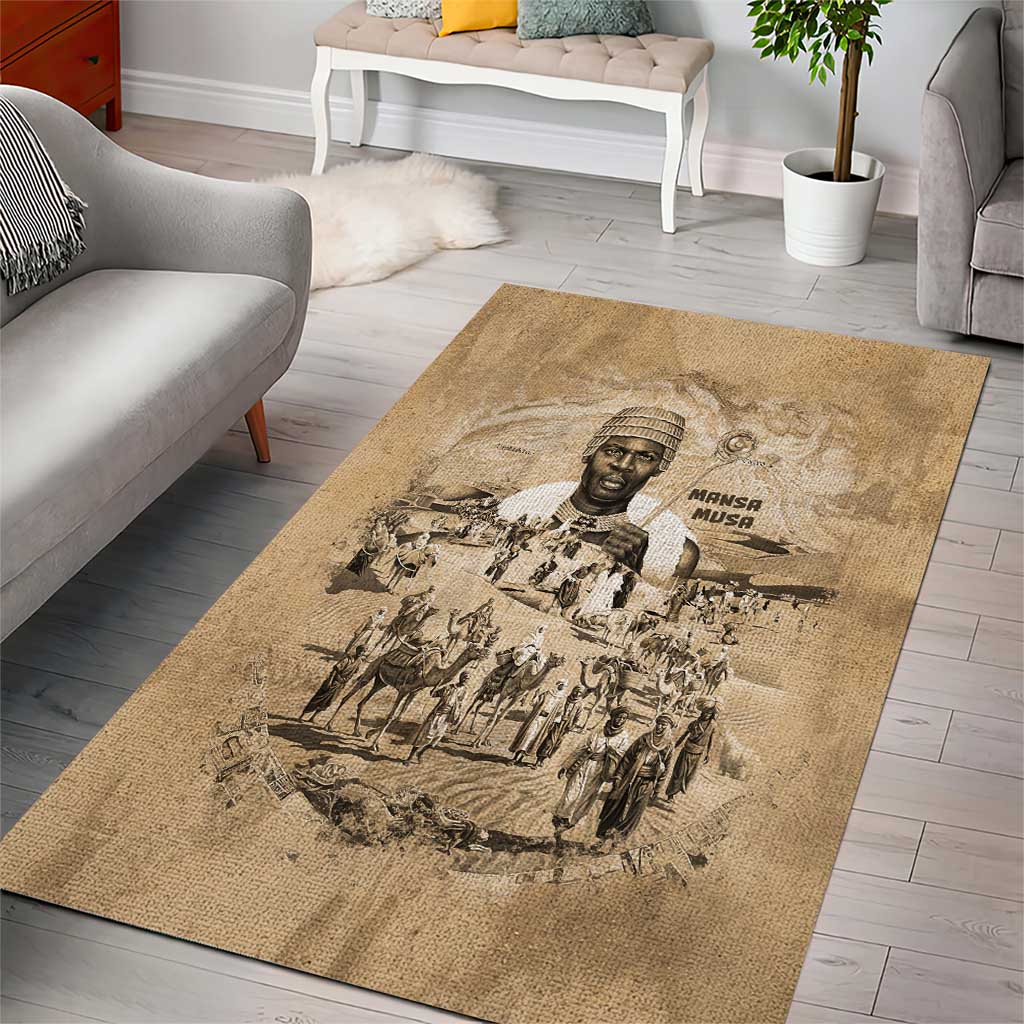 Mansa Musa Area Rug Sepia Map Historic Pilgrimage Empire Expedition 1324 African Royalty Legacy - African Pride