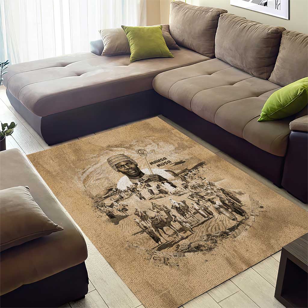 Mansa Musa Area Rug Sepia Map Historic Pilgrimage Empire Expedition 1324 African Royalty Legacy - African Pride