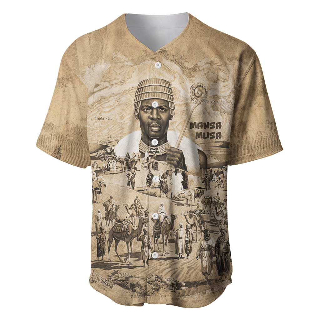 Mansa Musa Baseball Jersey Sepia Map Historic Pilgrimage Empire Expedition 1324 African Royalty Legacy - African Pride