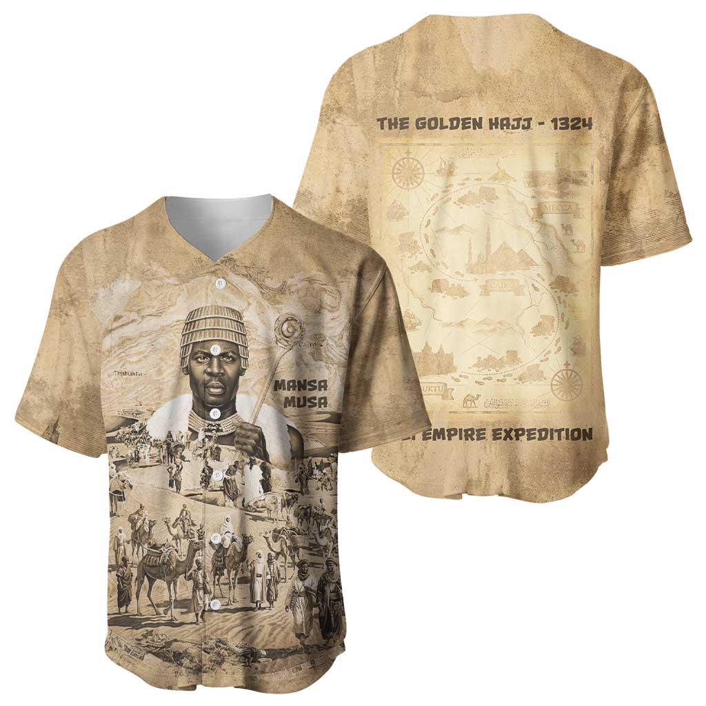 Mansa Musa Baseball Jersey Sepia Map Historic Pilgrimage Empire Expedition 1324 African Royalty Legacy - African Pride