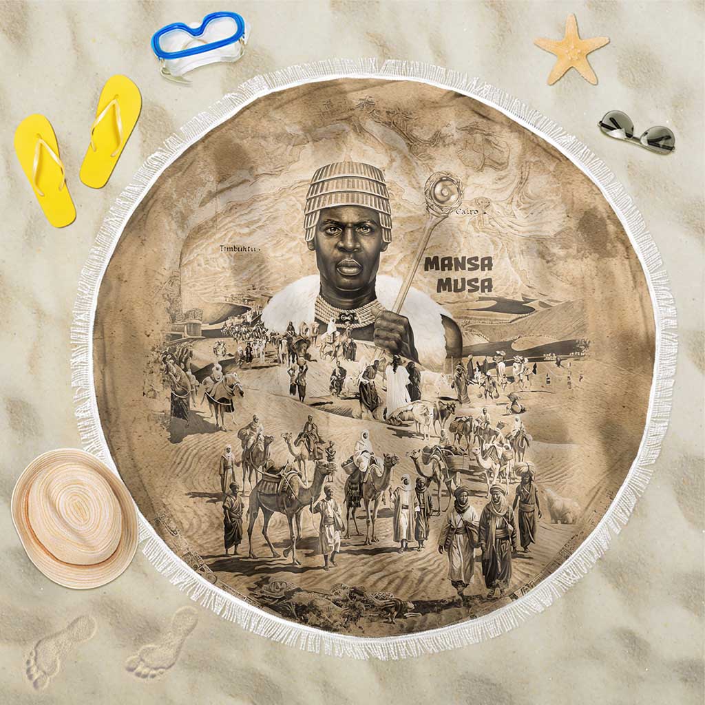 Mansa Musa Beach Blanket Sepia Map Historic Pilgrimage Empire Expedition 1324 African Royalty Legacy - African Pride