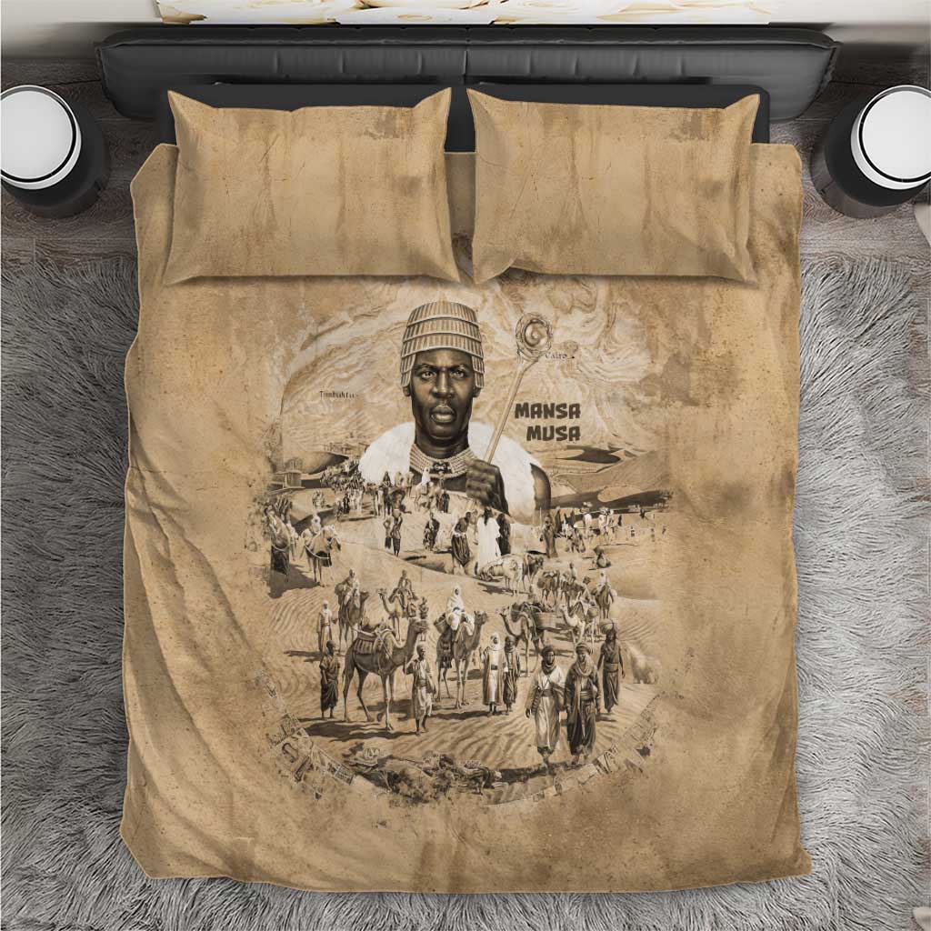 Mansa Musa Bedding Set Sepia Map Historic Pilgrimage Empire Expedition 1324 African Royalty Legacy - African Pride