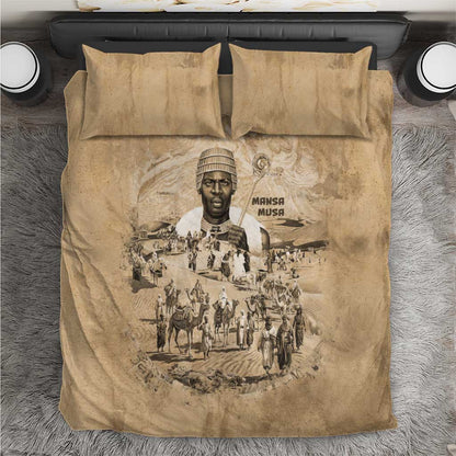 Mansa Musa Bedding Set Sepia Map Historic Pilgrimage Empire Expedition 1324 African Royalty Legacy - African Pride