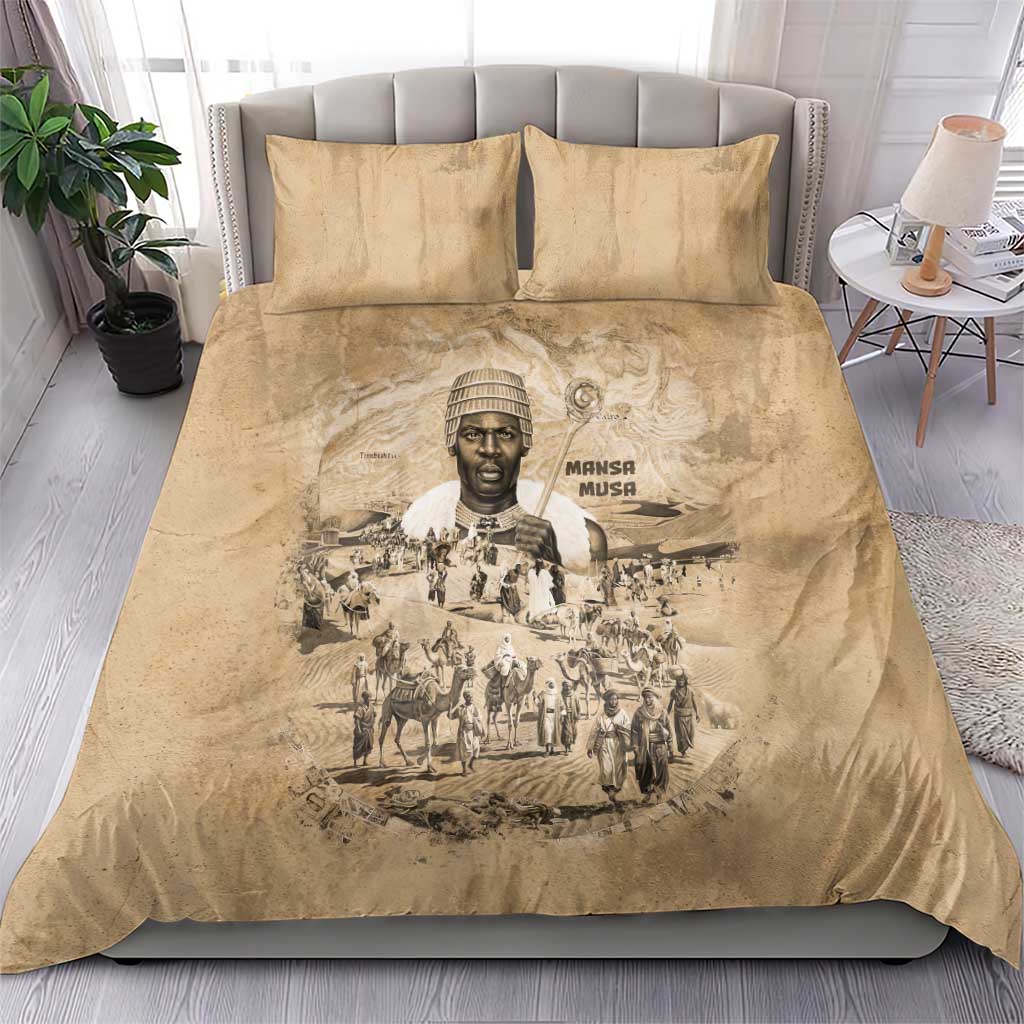 Mansa Musa Bedding Set Sepia Map Historic Pilgrimage Empire Expedition 1324 African Royalty Legacy - African Pride