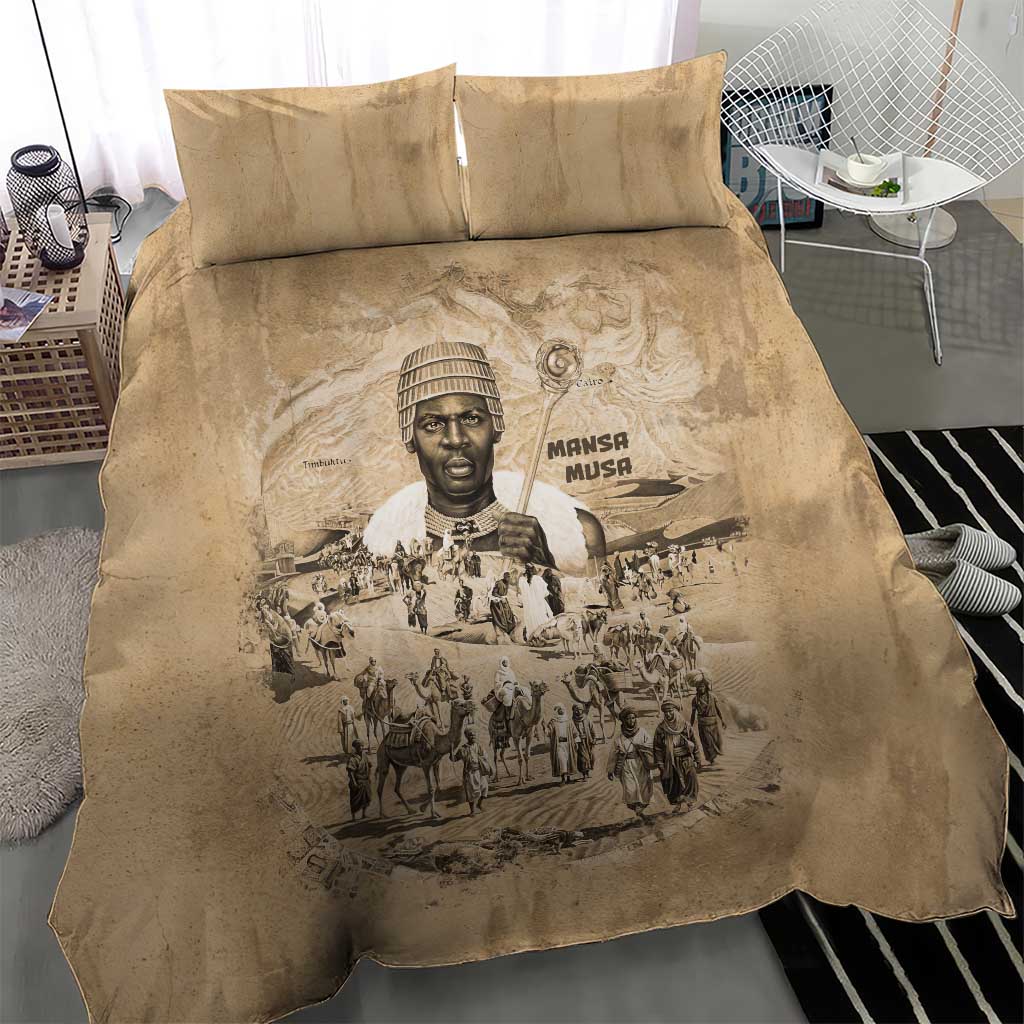 Mansa Musa Bedding Set Sepia Map Historic Pilgrimage Empire Expedition 1324 African Royalty Legacy - African Pride