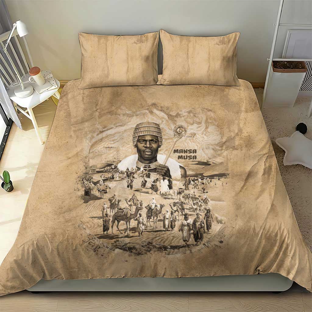 Mansa Musa Bedding Set Sepia Map Historic Pilgrimage Empire Expedition 1324 African Royalty Legacy - African Pride