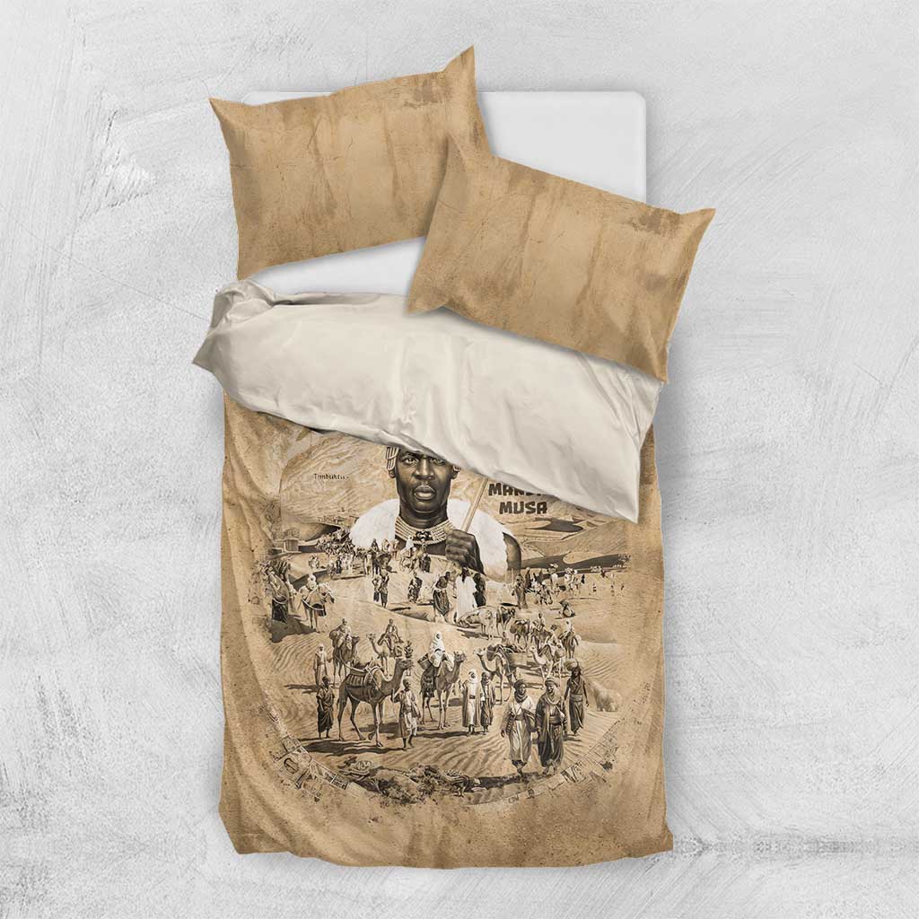Mansa Musa Bedding Set Sepia Map Historic Pilgrimage Empire Expedition 1324 African Royalty Legacy - African Pride