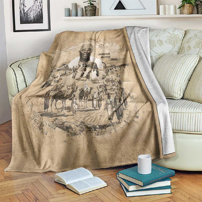 Mansa Musa Blanket Sepia Map Historic Pilgrimage Empire Expedition 1324 African Royalty Legacy - African Pride