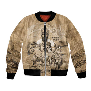 Mansa Musa Bomber Jacket Sepia Map Historic Pilgrimage Empire Expedition 1324 African Royalty Legacy - African Pride