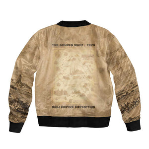 Mansa Musa Bomber Jacket Sepia Map Historic Pilgrimage Empire Expedition 1324 African Royalty Legacy - African Pride