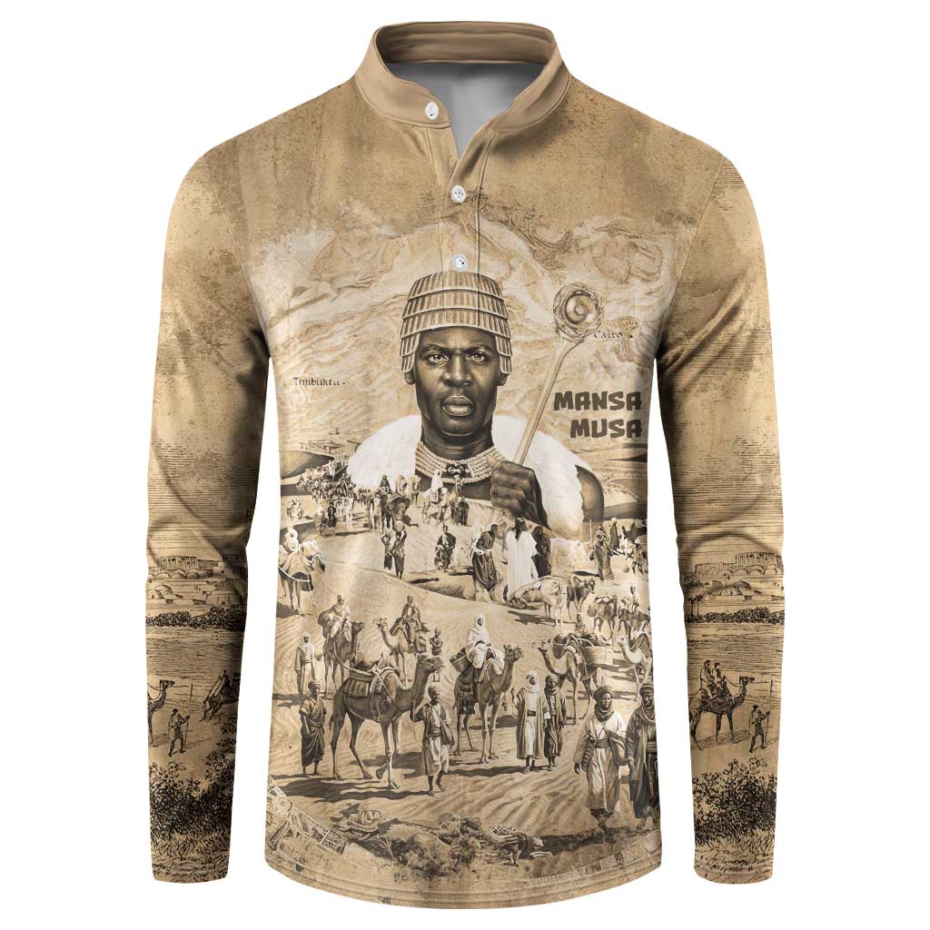 Mansa Musa Button Sweatshirt Sepia Map Historic Pilgrimage Empire Expedition 1324 African Royalty Legacy