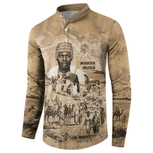 Mansa Musa Button Sweatshirt Sepia Map Historic Pilgrimage Empire Expedition 1324 African Royalty Legacy