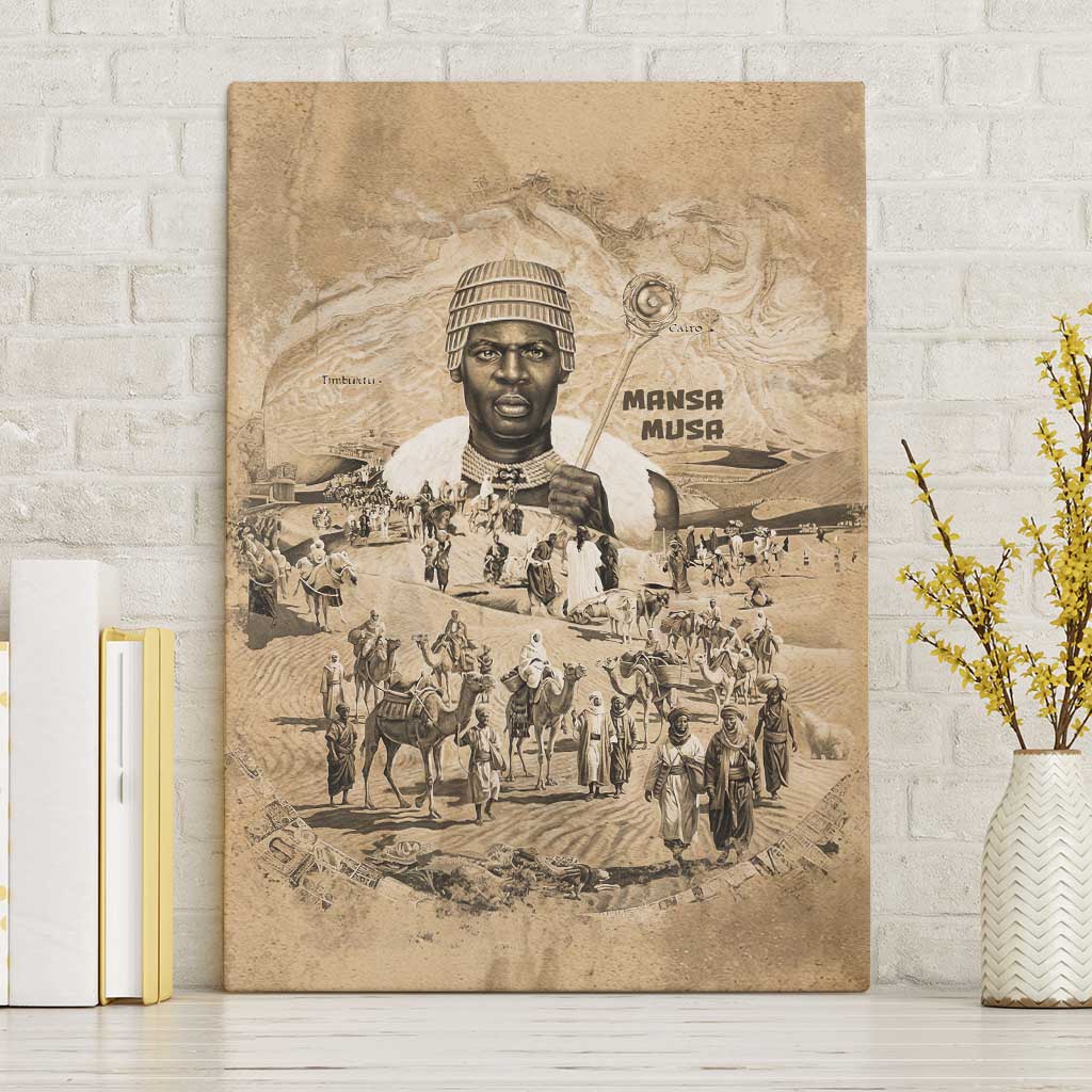 Mansa Musa Canvas Wall Art Sepia Map Historic Pilgrimage Empire Expedition 1324 African Royalty Legacy - African Pride