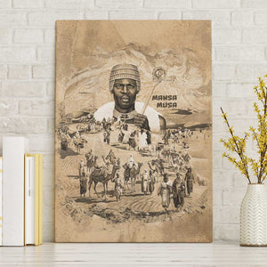 Mansa Musa Canvas Wall Art Sepia Map Historic Pilgrimage Empire Expedition 1324 African Royalty Legacy - African Pride
