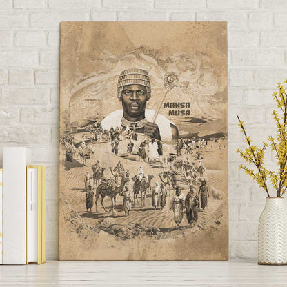 Mansa Musa Canvas Wall Art Sepia Map Historic Pilgrimage Empire Expedition 1324 African Royalty Legacy - African Pride
