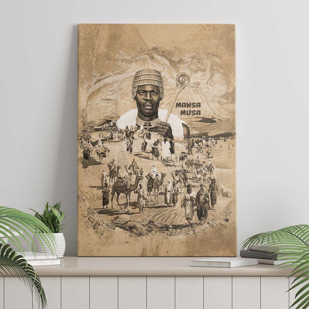 Mansa Musa Canvas Wall Art Sepia Map Historic Pilgrimage Empire Expedition 1324 African Royalty Legacy - African Pride