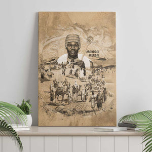 Mansa Musa Canvas Wall Art Sepia Map Historic Pilgrimage Empire Expedition 1324 African Royalty Legacy - African Pride