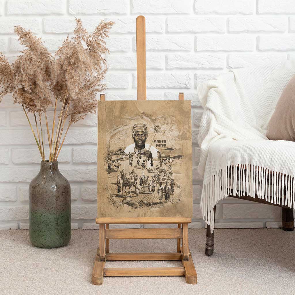 Mansa Musa Canvas Wall Art Sepia Map Historic Pilgrimage Empire Expedition 1324 African Royalty Legacy - African Pride