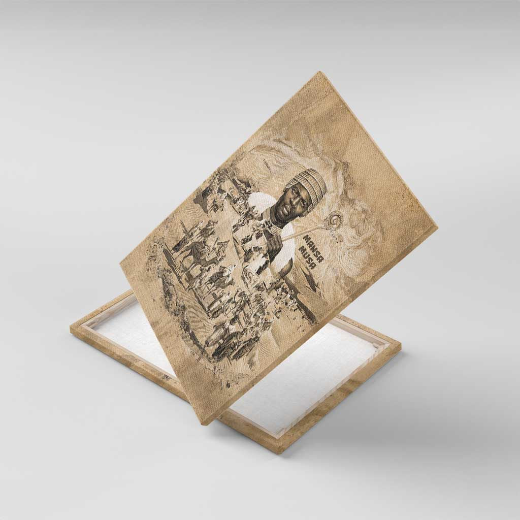 Mansa Musa Canvas Wall Art Sepia Map Historic Pilgrimage Empire Expedition 1324 African Royalty Legacy - African Pride