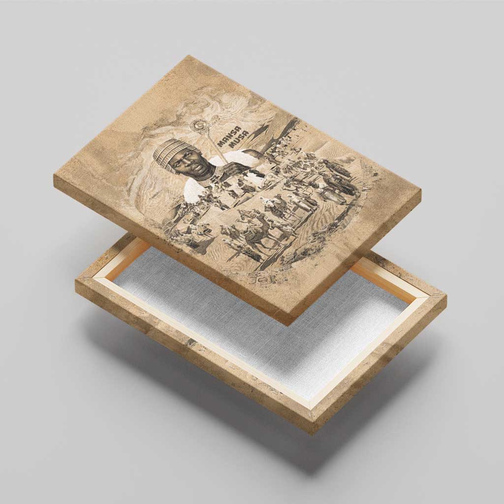 Mansa Musa Canvas Wall Art Sepia Map Historic Pilgrimage Empire Expedition 1324 African Royalty Legacy - African Pride