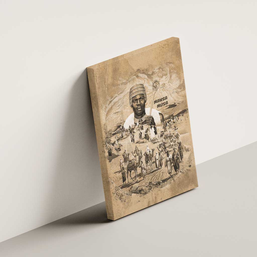 Mansa Musa Canvas Wall Art Sepia Map Historic Pilgrimage Empire Expedition 1324 African Royalty Legacy - African Pride